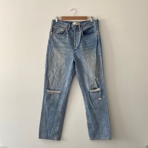 Denim Forum Bonet High Rise Loose Jeans Medium Wash Distressed Denim Size 30